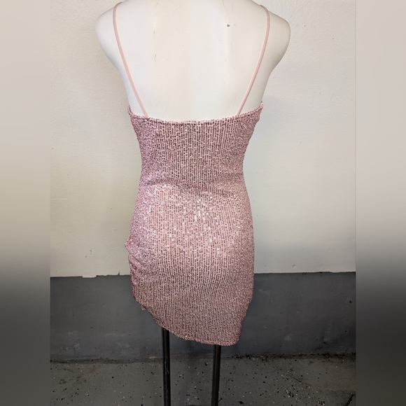 Barbie Pink Side Tie Bodycon Sequin Mini Dress By Size L - Picture 2 of 4